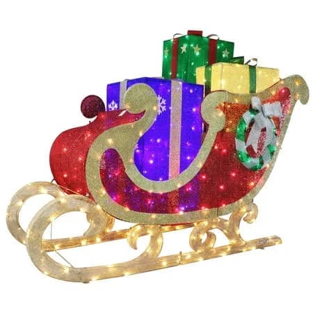 Puleo International 5' Outdoor Christmas Sleigh with Gift Boxes and 400 Multi-Color LED Lights