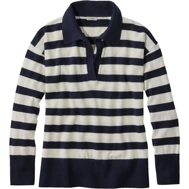 L.L.Bean Women's Cotton/Cashmere Polo Stripe Sweater