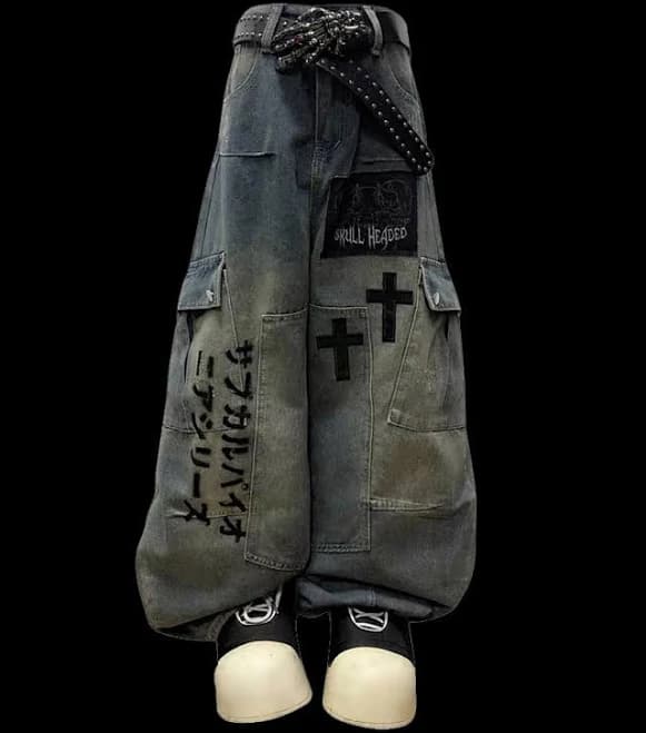 Y2k Street Washed Chains Denim Pants