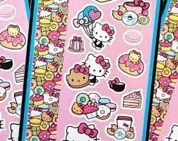Hello Kitty Cafe Stickers, matte, coffee, expresso, cookies, donuts, candy, cake, tea cup