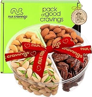 NUT CRAVINGS - Valentines Day Mixed Nuts Gift Basket + Heart Ribbon (4 Assortments) Treats for Adults, Food Arrangement, Healthy Snack Care Package, Kosher