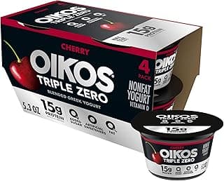 Triple Zero Cherry Nonfat Greek Yogurt Pack, 0% Fat, 0g Added Sugar and 0 Artificial Sweeteners, Just Delicious High Protein Yogurt, 4 Ct, 5.3 OZ Cups