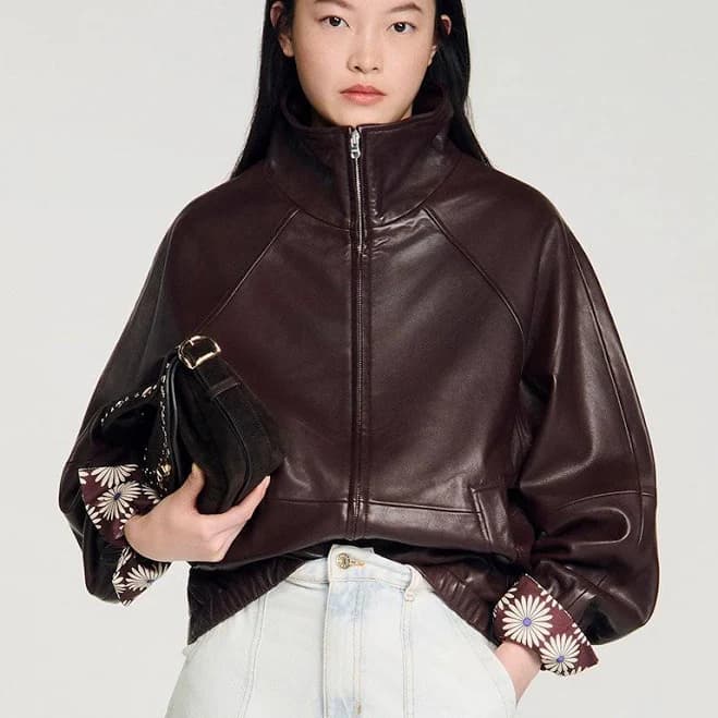 Sandro Women's Oversized Zip-Up Lambskin Leather Jacket
