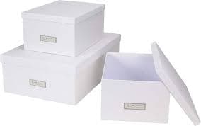 Bigso Box of Sweden Set of 3 Storage Boxes with Lids - Organiser Box for Clothes, Office Equipment and More - Wardrobe Storage Boxes with Labels for Bedding or Seasonal Clothing - White : 居家與廚房 - Amazon.com