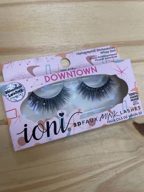 Ioni 3D GEMSTONE Faux Mink Eyelashes, 1 Pair Pack Downtown - Holographic Rhinestones Wispy Doll