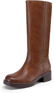 Women's Square Toe Platform Chunky Block Heel Knee High Riding Boots