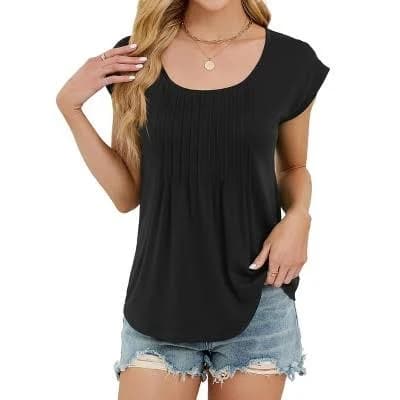 Women's Relaxed Fit Ribbed Knit Crewneck Short Sleeve Tee