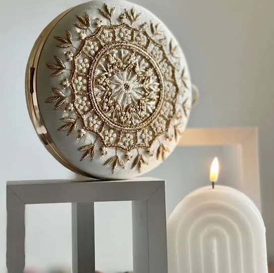 Embroidered Round Clutch Bag