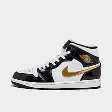 Nike Air Jordan Retro 1 Mid SE Casual Shoes - Black, Metallic Gold & White