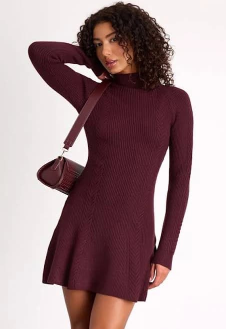 Lulus Ribbed Mock Neck Sweater Mini Dress