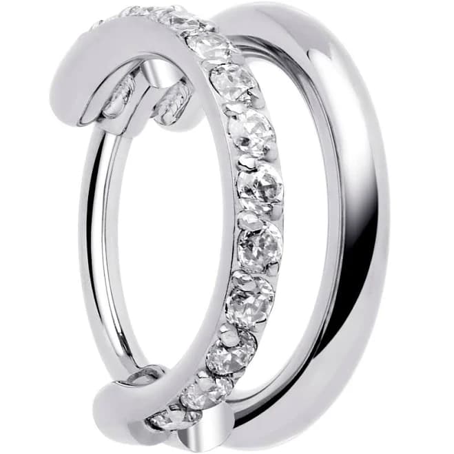 Body Candy Single Row Micro Gem Implant Grade Titanium Hinged Double Hoop Nose Ring