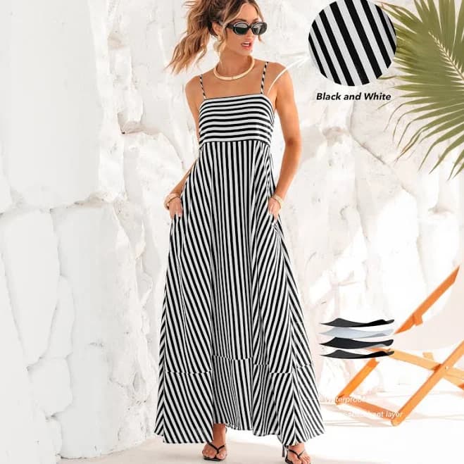 Cupshe Women's Polished Escape Striped Maxi Tiered Dress