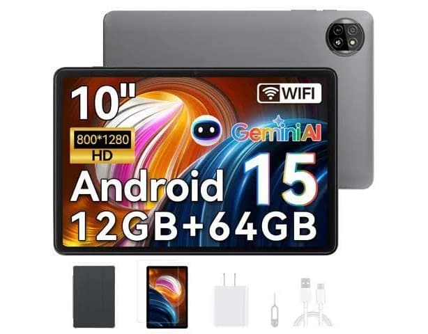 Blackview Tablet 10 inch Android 15,2025 AI Tablet, 4GB RAM 64GB ROM 1TB Expandable, Quad-Core, Widevine L1, 1280x800 IPS Touchscreen, 5G WiFi, BT 5.0
