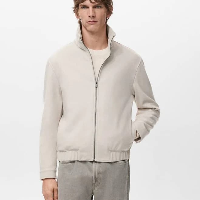 MANGO Men's Regular-Fit Cloth Zip Jacket