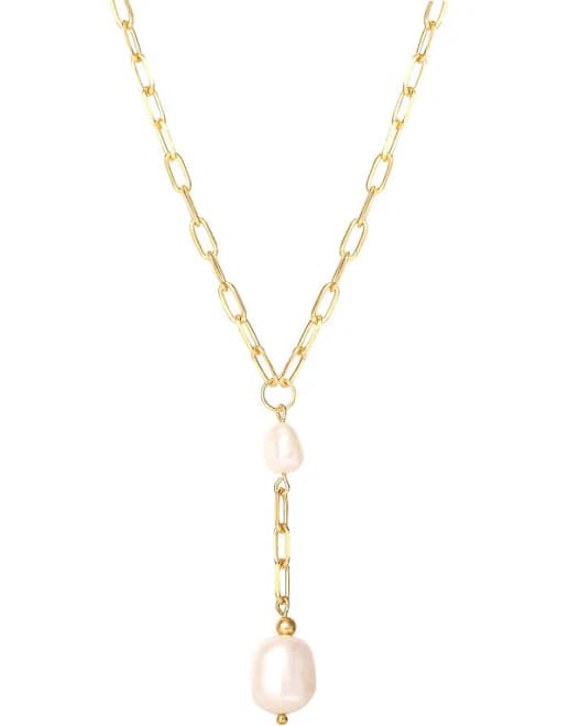 Jessica Simpson Women's Gold Plated Sterling Silver Paperclip Pearl Y Necklace