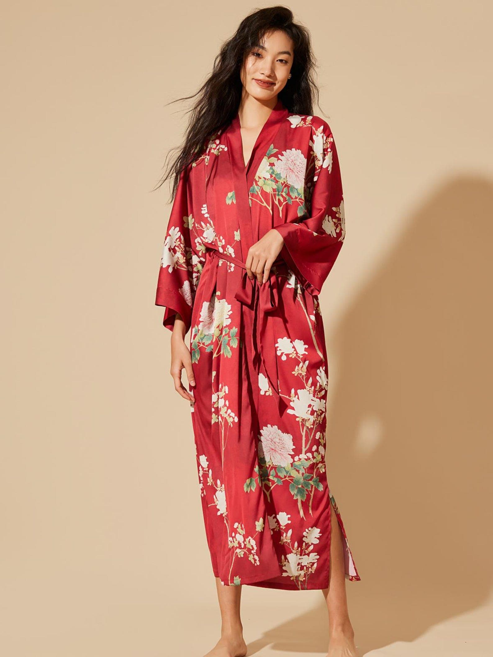 Ulivary Floral Silk Handpainted Dressing Gown