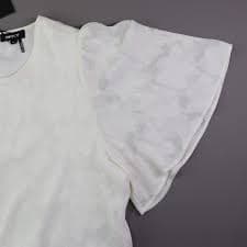 DKNY Women's Ivory Cropped Short Flutter Sleeve Textured Top Size XL NWT $79 | eBay