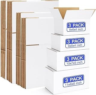 12 Pack Small Shipping Boxes Assorted Sizes, White Corrugated Box Mailers, 8x6x4 &9x6x4 & 10x7x5 & 11x6x6 3 PCS Each Small Boxes, Cardboard Boxes for Packaging Small Business, Mailing