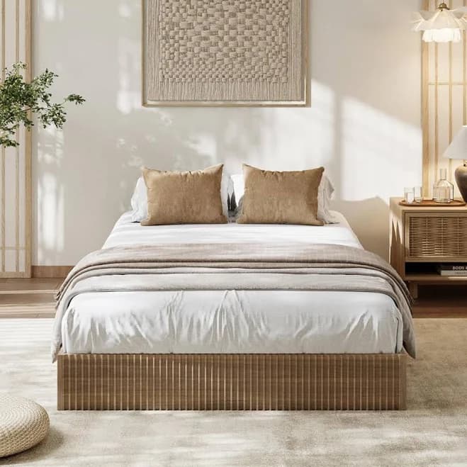 ebern designs Bed Frame Wood Platform Bed with Fluted Design Low Profile Noise-Free