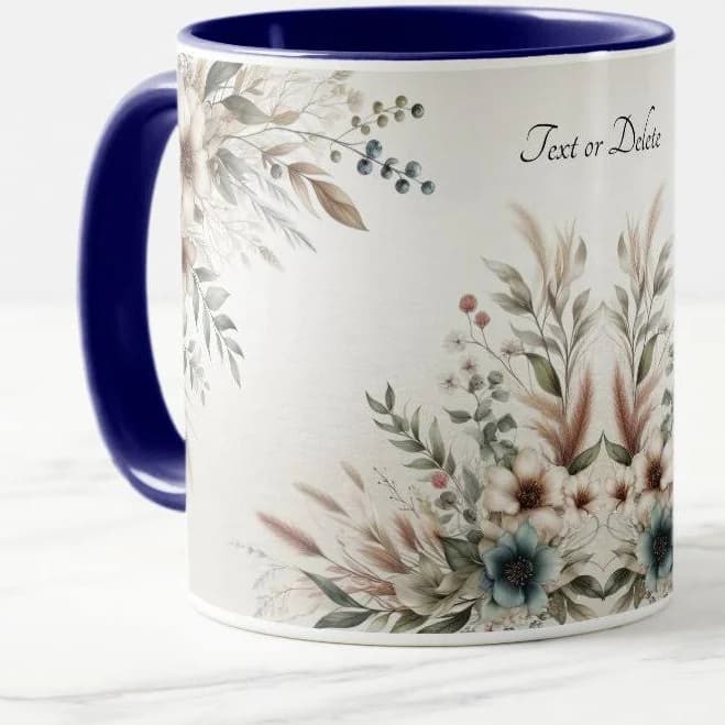 Watercolor Ivory Blue Flowers Mug