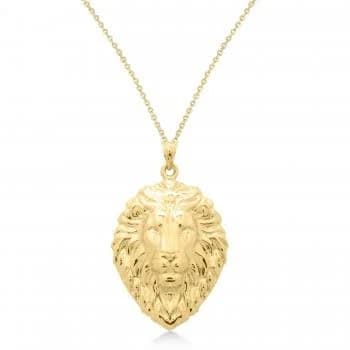 14K Yellow Gold Lion Head Pendant Necklace