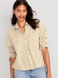 Striped Cropped Utility Boyfriend Shirt | Old Navy