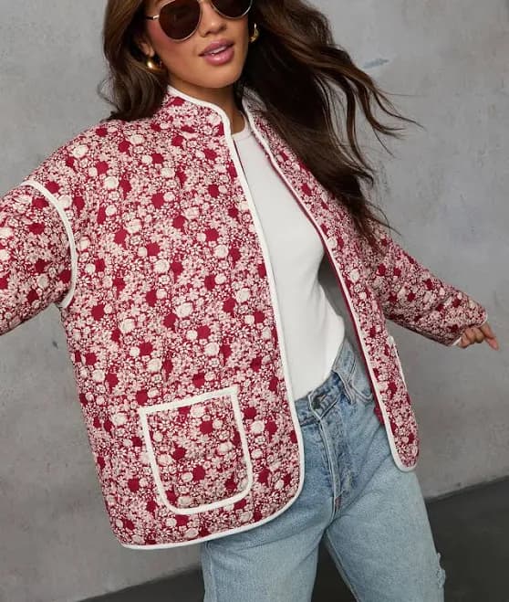 Vici Warm Rose Quilted Zip Up Jacket