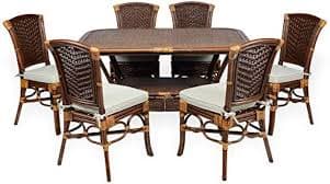 Amazon.com - Set of 6 Alexa Dining Side Chairs with Cushion and Dining Oval Table Natural Rattan Wicker Handmade Design Dark Walnut Color - Table & Chair Sets