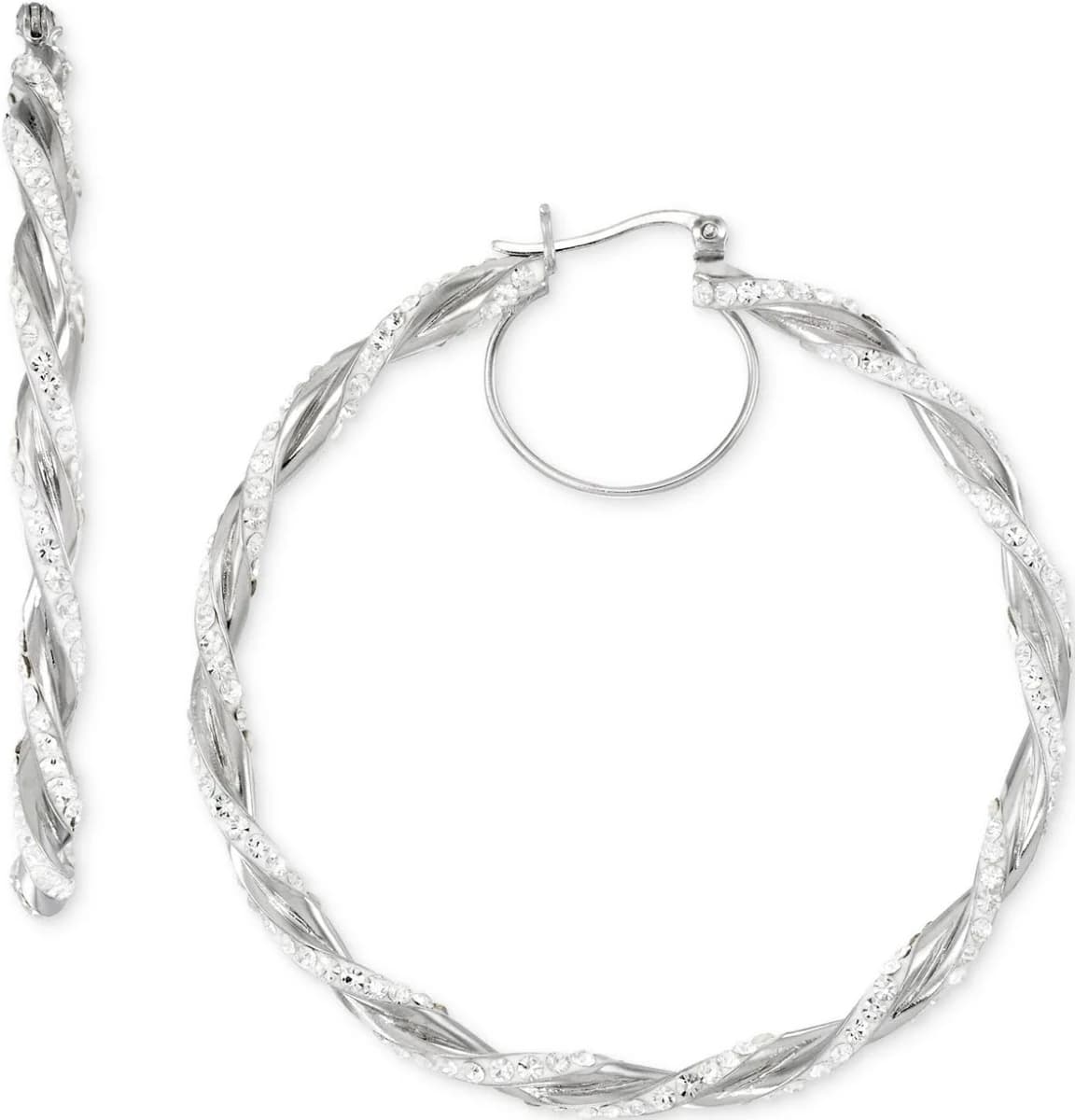 Macy's Women's Crystal Pave Twist Hoop Earrings