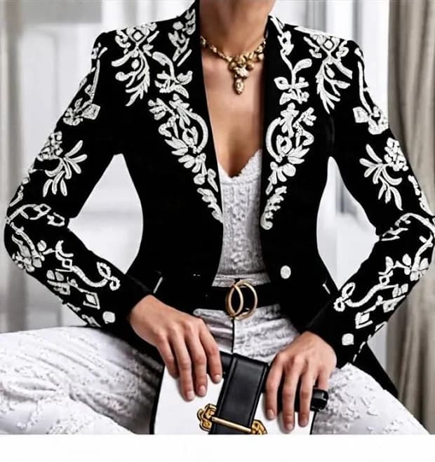 Floral Embroidered Cotton Blazer