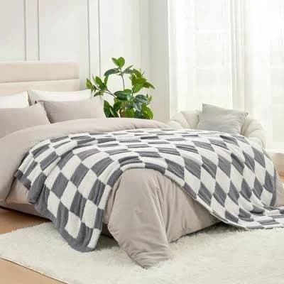Snuggle Sac Faux Fur Checkered Throw Blanket