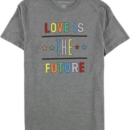AEO American Eagle Mens Love Graphic T-Shirt, Grey, Small, Men's, Gray