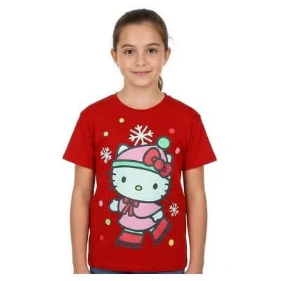 Hello Kitty Holiday Girls Graphic Crewneck Short Sleeve T-Shirt
