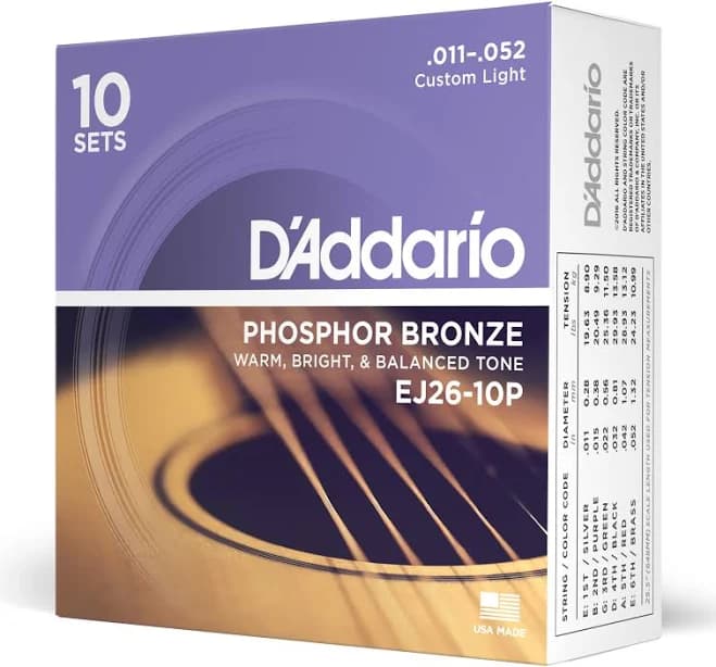 D'Addario EJ26 Phosphor Bronze Custom Light Acoustic Guitar Strings