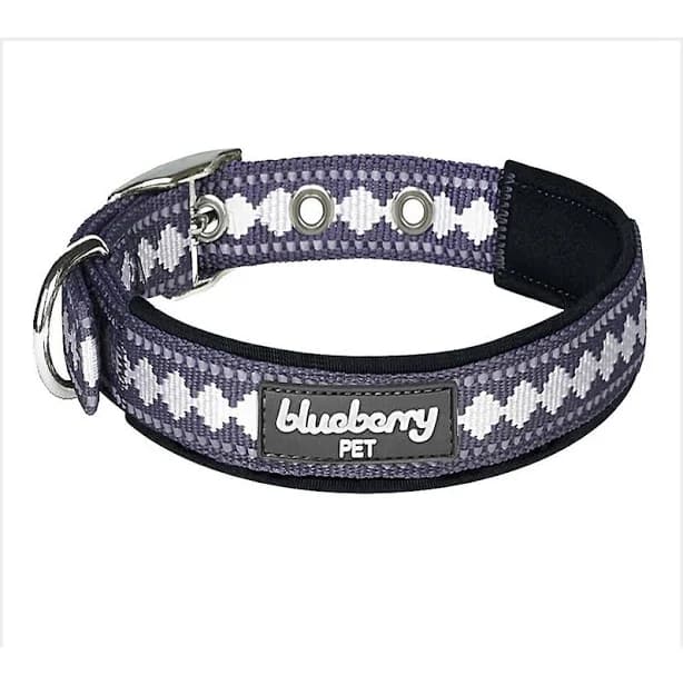 Blueberry Pet Soft & Safe 3M Reflective Jacquard Neoprene Padded Adjustable Dog Collar with Metal Buckle