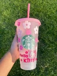 Hello Kitty Starbucks Tumbler, Pink Iced Coffee Cup (24oz)