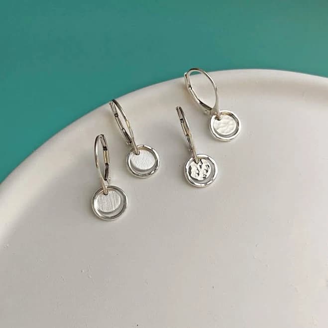 Tiny Hammered Silver Dangle Earrings