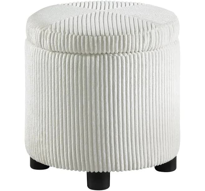 Convenience Concepts Designs4Comfort Round Corduroy Accent Storage Ottoman with Reversible Tray