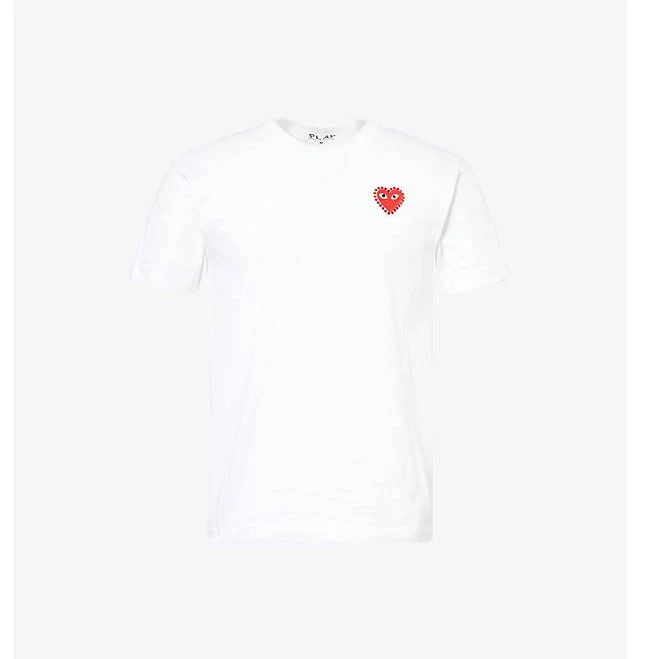 Comme Des Garcons Play Mens Whitexred Rhinestone Heart-Embroidered Cotton T-Shirt S