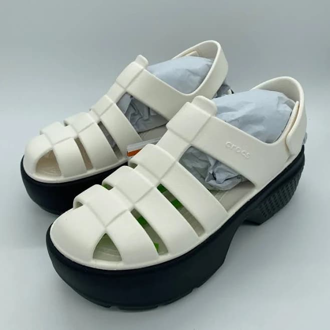 Crocs Stomp Fisherman Platform Sandals Chalk White Black Size 9 Womens