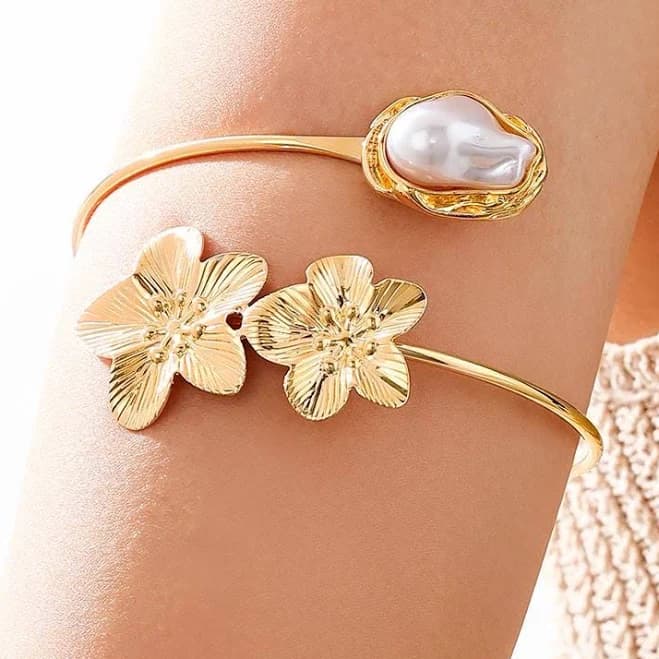 Adjustable Boho Floral Arm Cuff Bracelet