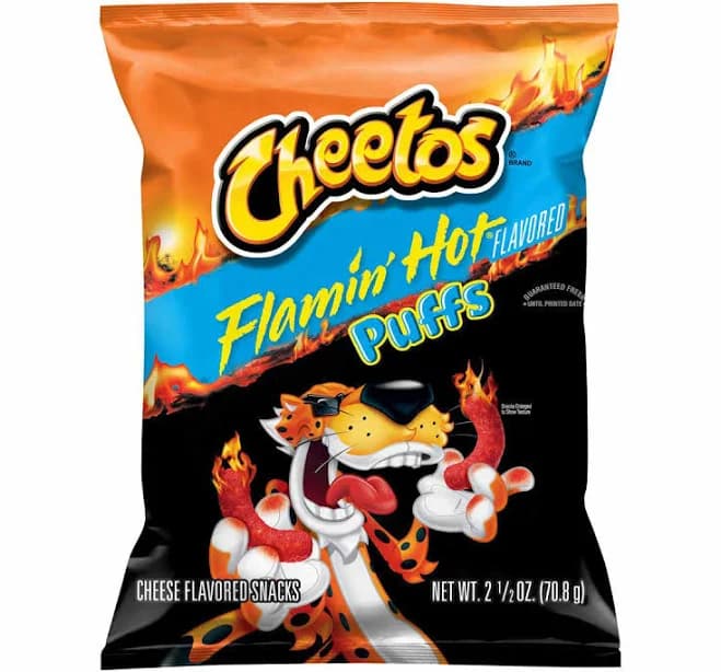 Cheetos Puffs Cheese Flavored Snacks Flamin'' Hot Flavored 2 1/2 oz