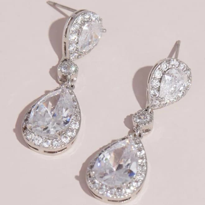 David's Bridal Cubic Zirconia Halo Teardrop Earrings in Silver