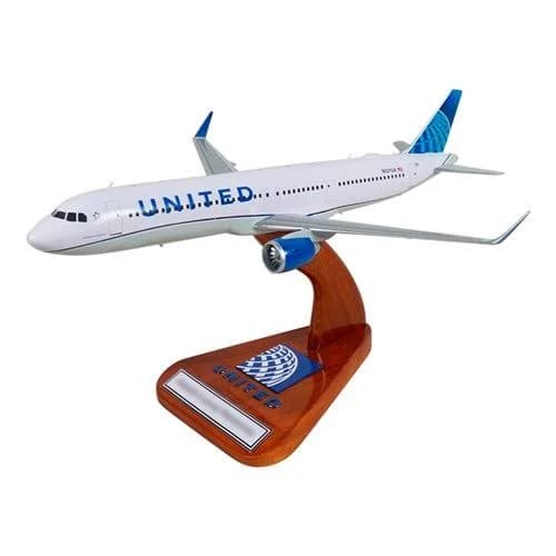 United Airlines Airbus A321Neo Custom Airplane Wooden Model - Miniature Wooden Model By Aviator Gear