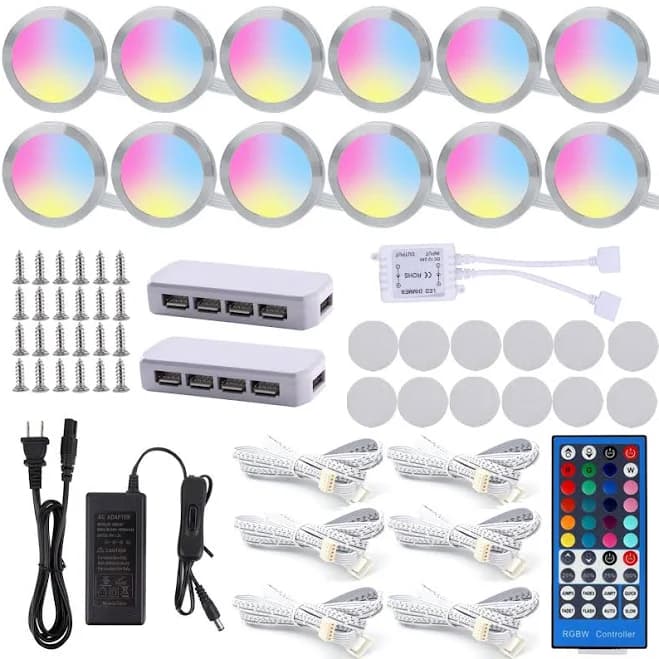 12 Pack RGBW/RGBWW Color Changing Puck Lights with Remote