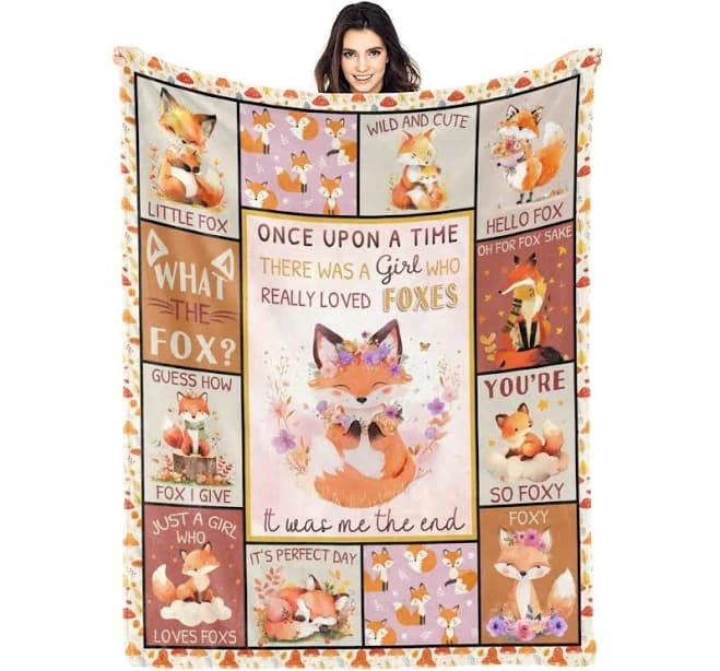 Fox Pattern Blanket Fleece Throw Blanket Super Soft Warm Gifts for Baby Girls Boys Kids Mom Grandma Room Decor, 40"x50"