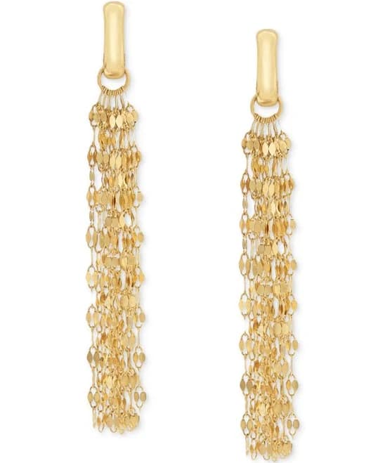 Italian Gold 10K Gold Mirror Chain Multi-Strand Linear Drop Earrings