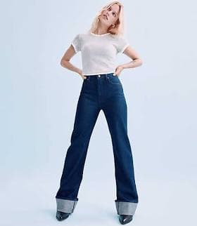 Loft Women's Rivete Cuffed High Rise Wide Leg Jeans