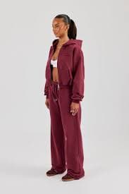 Cernucci Cropped Zip Through Hoodie & Wide Leg Jogger - Burgundy | Womens Sets | Shop Tracksuits at CERNUCCI.COM – Cernucci US