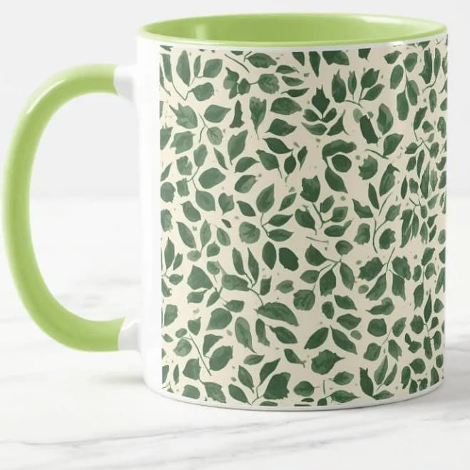 Soft Sage Green Botanical Leaf Foliage Pattern Mug